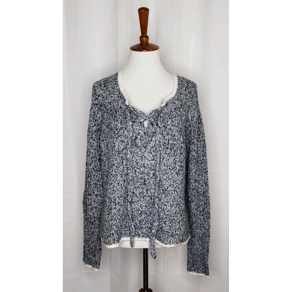 Wildfox Cable Knit Lace up Sweater Women's size Small NWT Navy Blue / Ivory